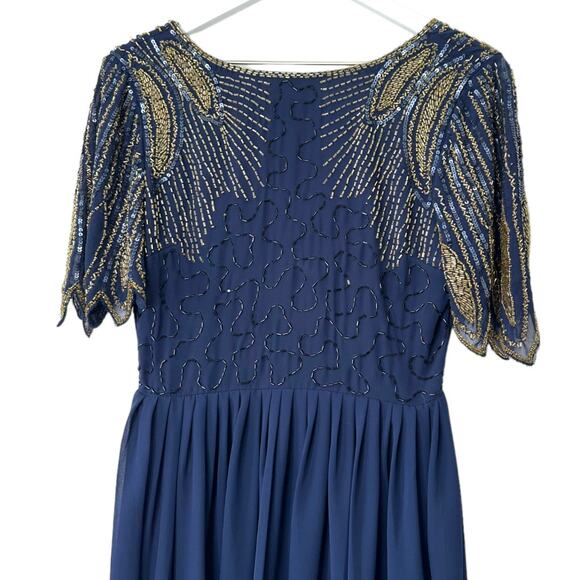 ASOS Virgos Lounge Lena Navy Beaded Maxi Dress Size 6 - Picture 5 of 16